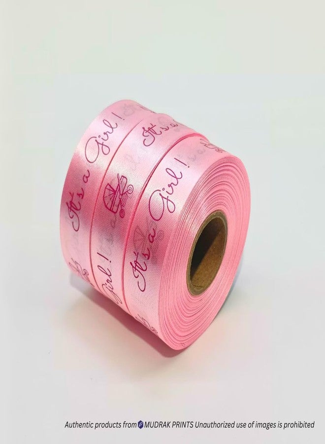 MUDRAK PRINTS It’s a Girl Printed Satin Ribbon Roll - 30 Meters, 20mm Wide | Baby Shower Decoration, Gift Wrapping, DIY Crafts & Party Supplies - Pink Baby Girl Ribbon - Image 5